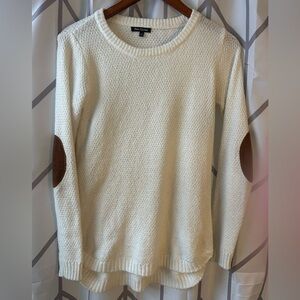 Pink Clover Ivory Sweater with Chocolate Elbow Accents